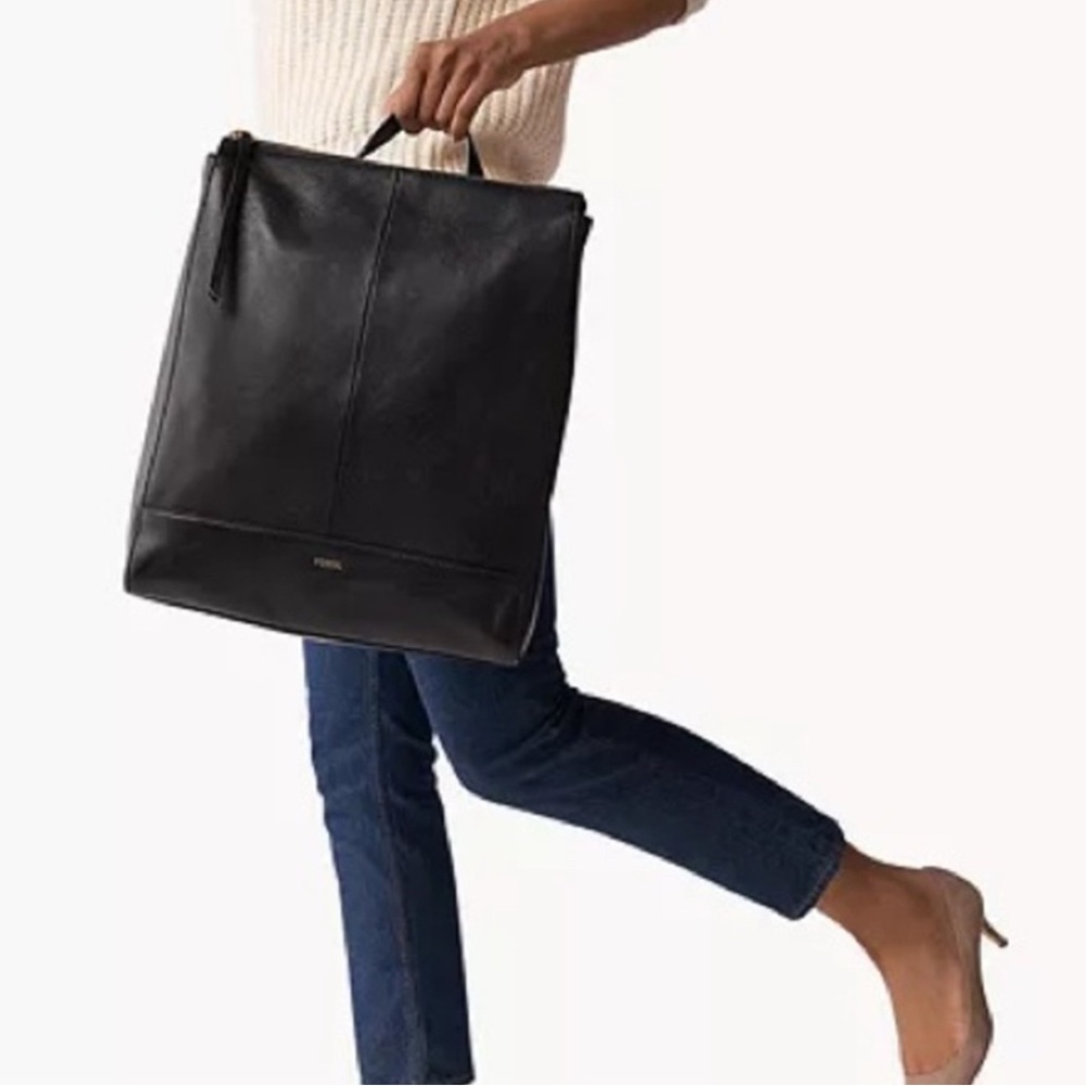 Fossil Black Leather Tote Bag - Picture 4 of 12